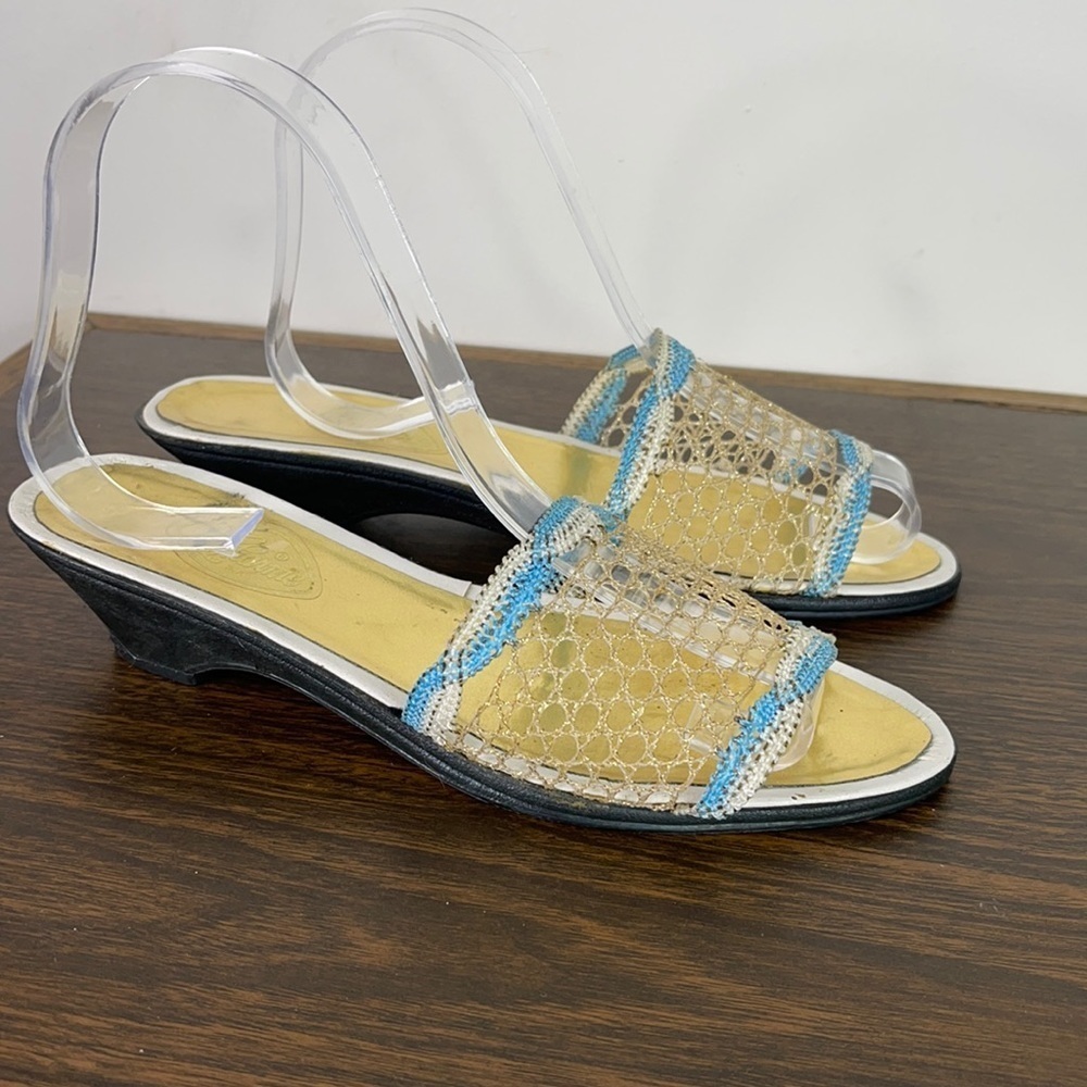 Vintage Charme Kitten Heel Metallic Woven Slides 8